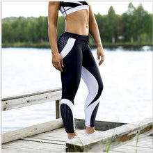 Hayoha Mesh Pattern Print Leggings fitness Leggings For Women Sporting Workout Leggins Elastic Slim Black White Pants